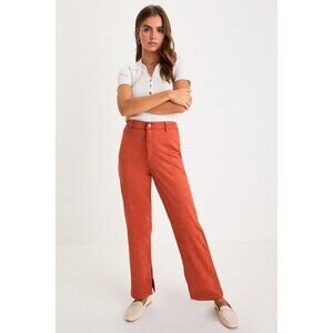 Lulus Style For Miles Rust Suede High-waisted Straight Leg Pants Orange - Size L